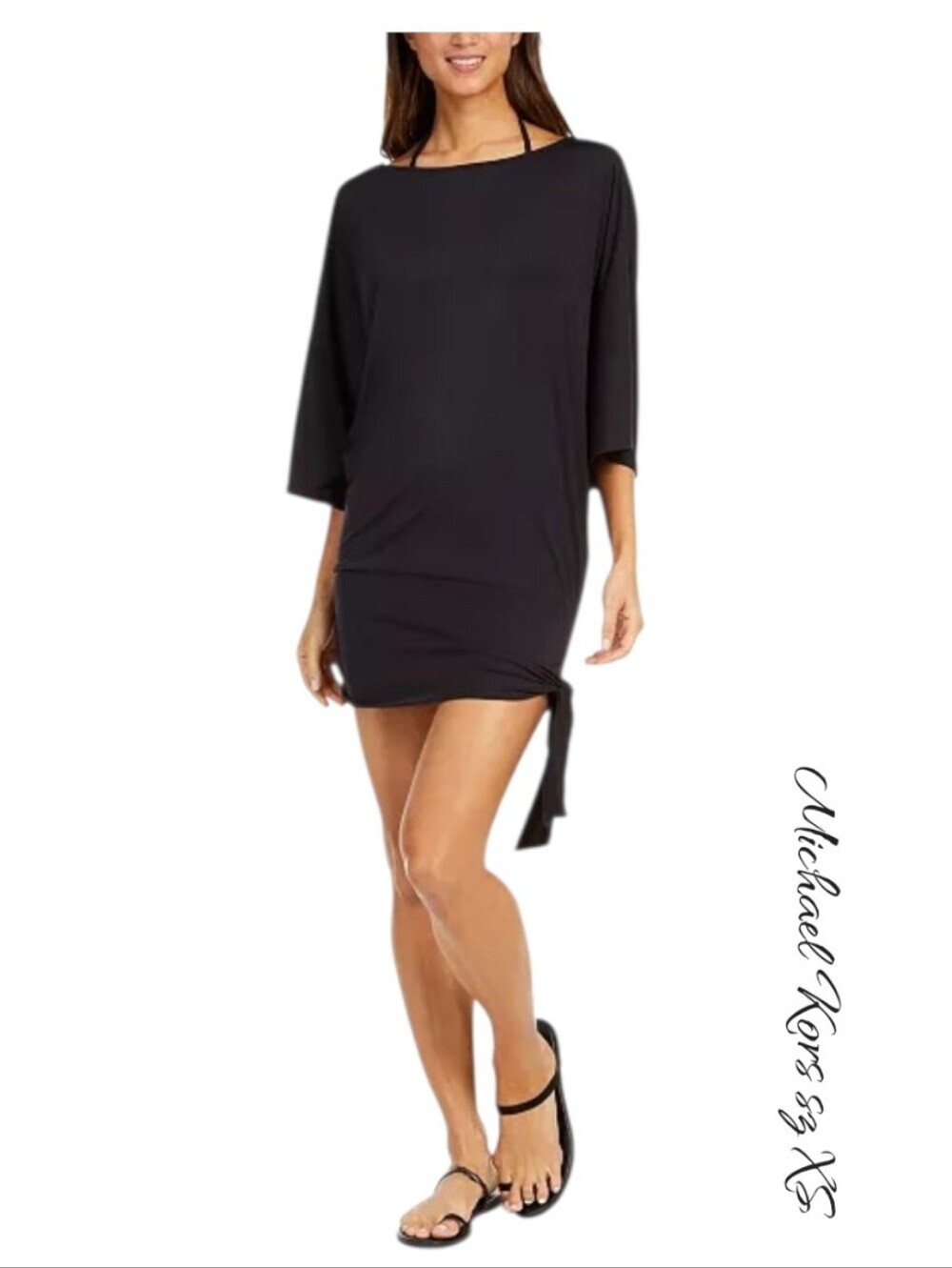MICHAEL Michael Kors Black Side Tie Swim Cover-Up Dress